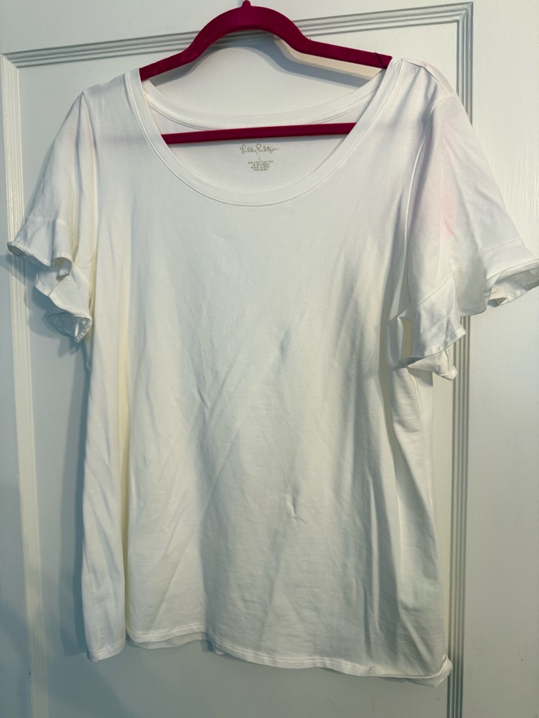 Nwt Lilly Pulitzer White Short Sleeve Flutter-Sleeve Top